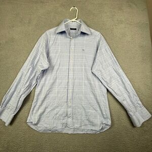Burberry London Mens Light Blue Check Dress Shirt 16 41 Made in‎ UK